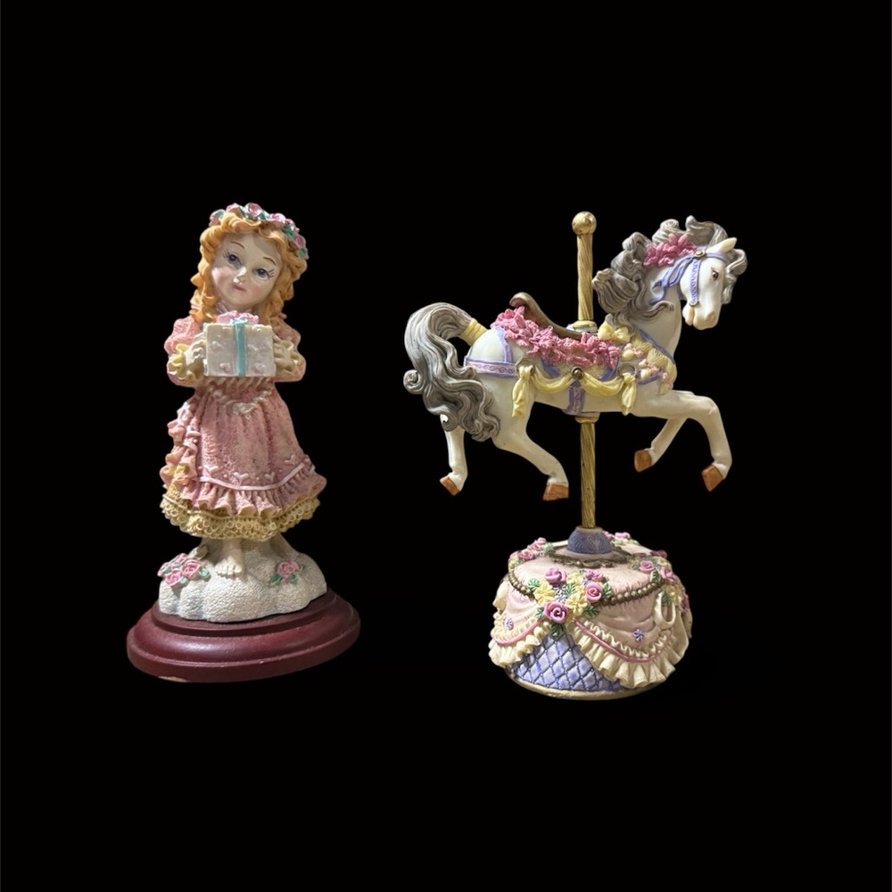 Pink Figurine and Carousel Horse Set